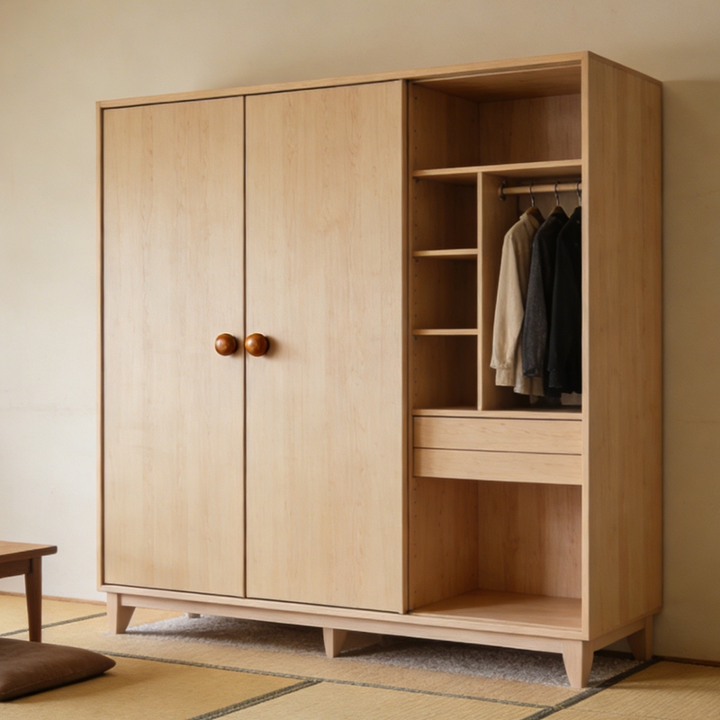 Un armario hecho de madera contrachapada.